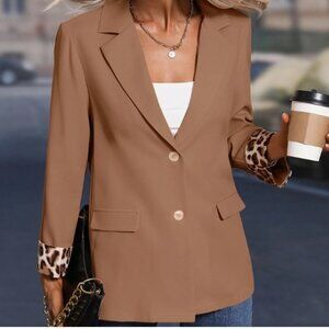 Camel Blazer with Cheetah Print Cuff sz 12 NEW